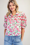 eesome Floral Print Half Sleeve Blouse - Blush & Cactus