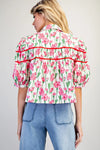 eesome Floral Print Half Sleeve Blouse - Blush & Cactus