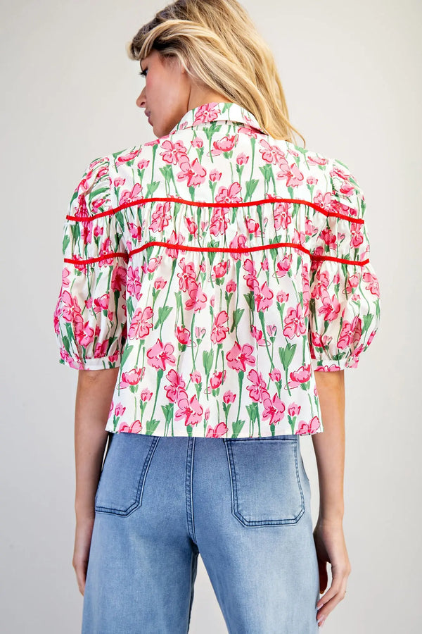 eesome Floral Print Half Sleeve Blouse - Blush & Cactus