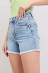 Judy Blue HW Tummy Control Light Destroy & Fray Hem Shorts