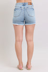 Judy Blue HW Tummy Control Light Destroy & Fray Hem Shorts