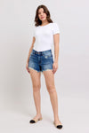 Judy Blue 2 Button Dad shorts w/destroy - Blush & Cactus