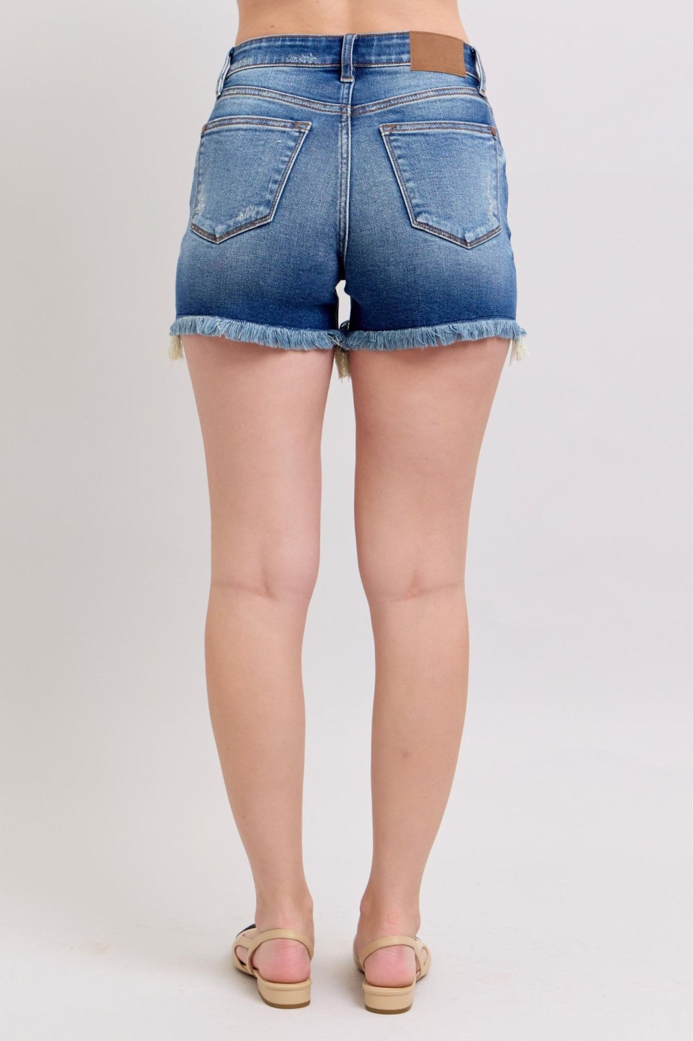 Judy Blue 2 Button Dad shorts w/destroy - Blush & Cactus
