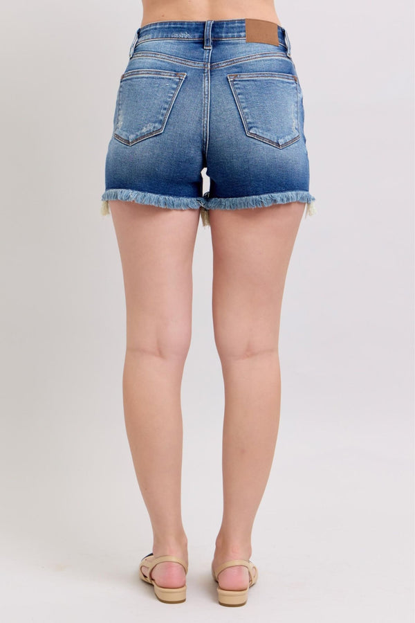 Judy Blue 2 Button Dad shorts w/destroy - Blush & Cactus