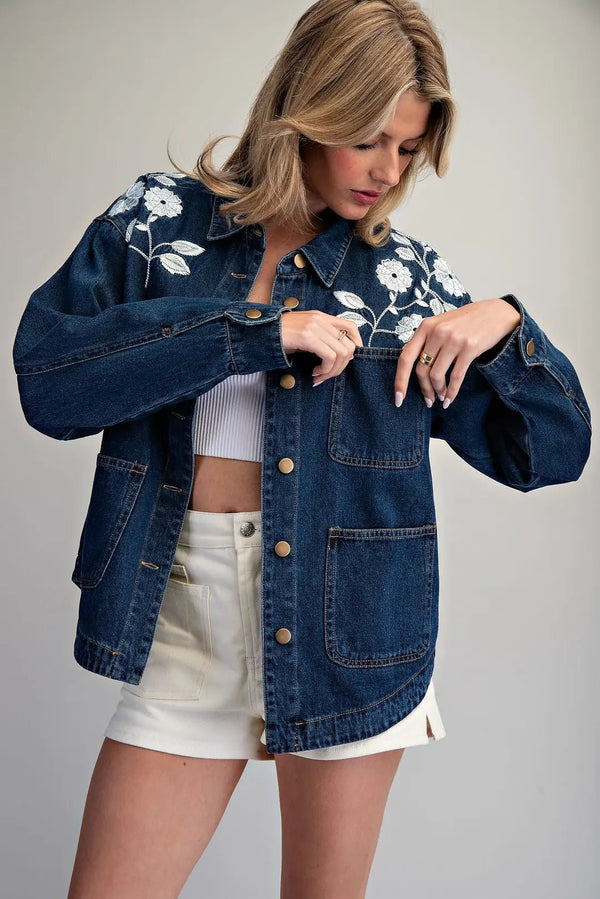 eesome Bleach Washed Embroidered Jacket - Blush & Cactus
