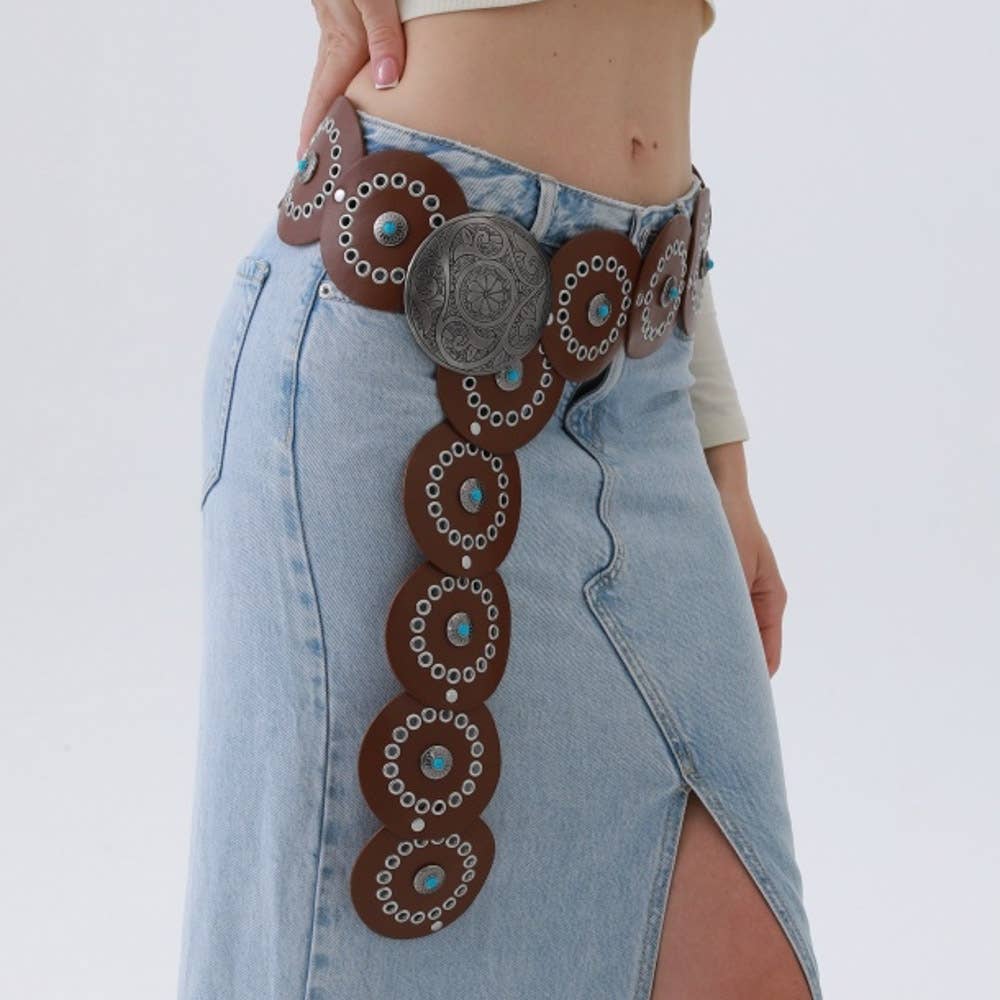 WESTERN CIRCLE BELT TURQUOISE EMBELLISHED - Blush & Cactus