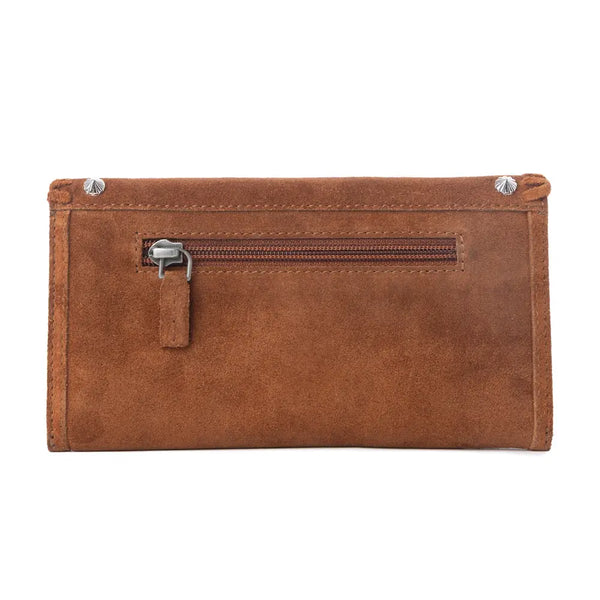 Myra Yellowstone Briar Meadow Studded Suede Leather Women’S Purse in Desert Tan