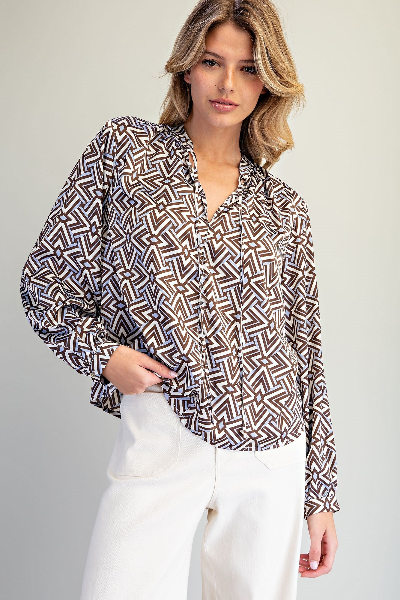 eesome Geometric Pattern Blouse - Blush & Cactus