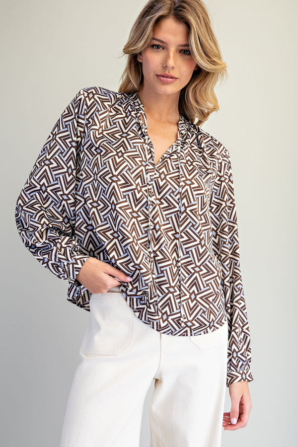 eesome Geometric Pattern Blouse - Blush & Cactus
