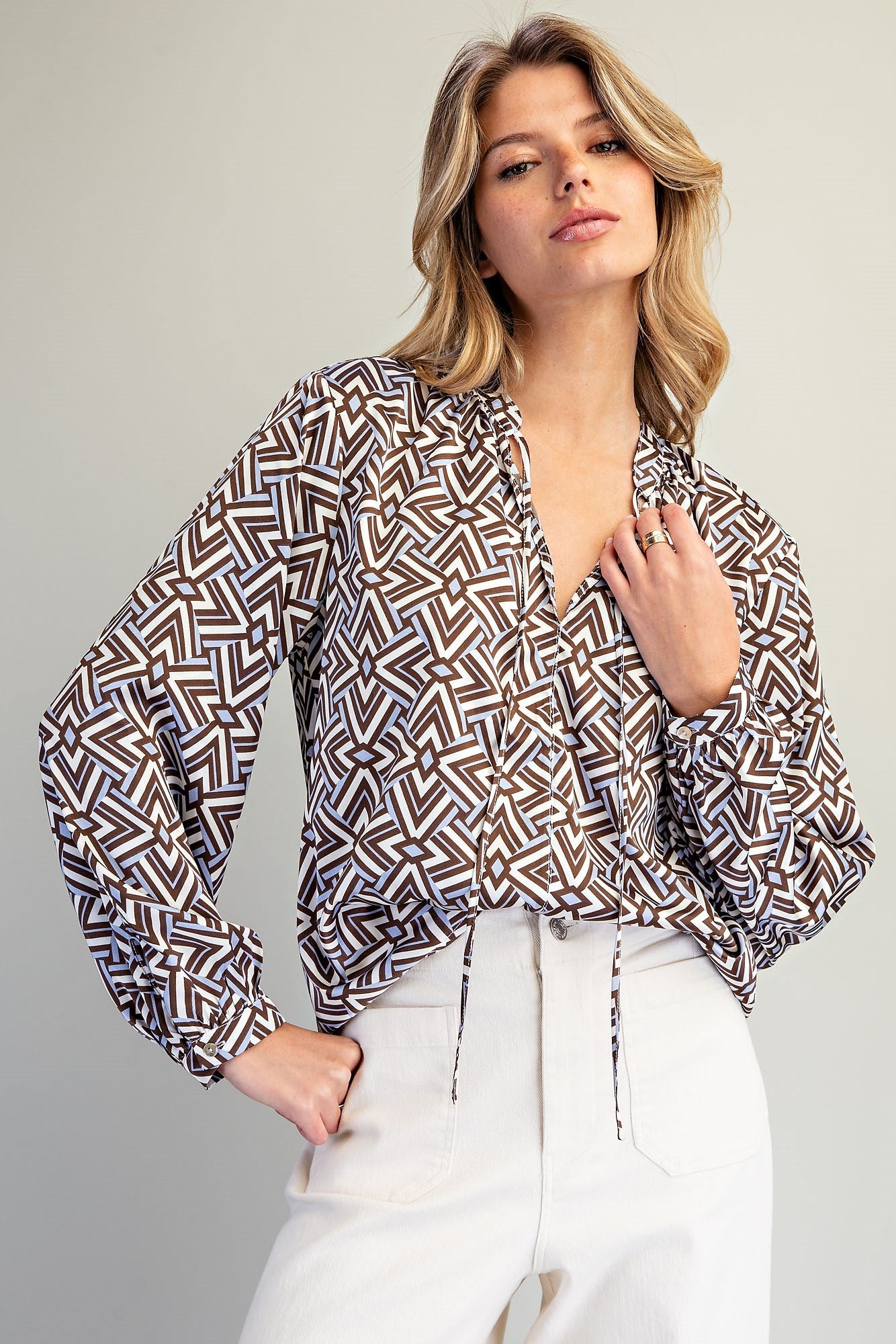 eesome Geometric Pattern Blouse - Blush & Cactus