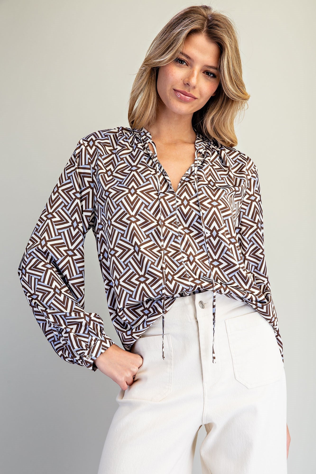 eesome Geometric Pattern Blouse - Blush & Cactus