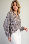 eesome Geometric Pattern Blouse - Blush & Cactus