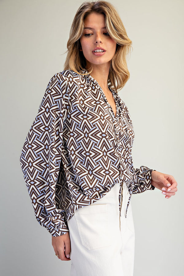 eesome Geometric Pattern Blouse - Blush & Cactus