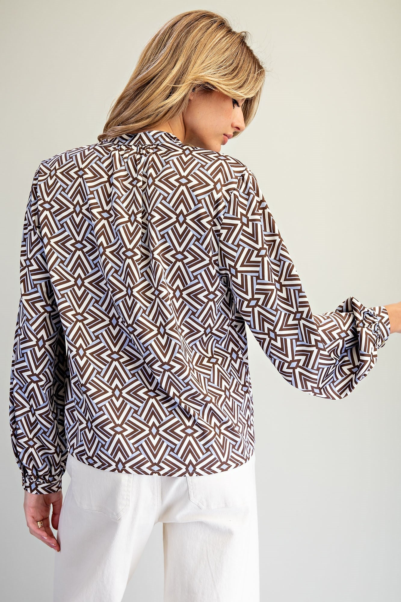 eesome Geometric Pattern Blouse - Blush & Cactus