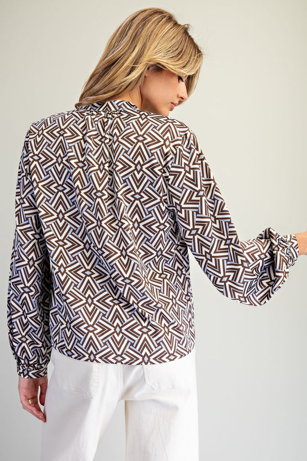 eesome Geometric Pattern Blouse - Blush & Cactus