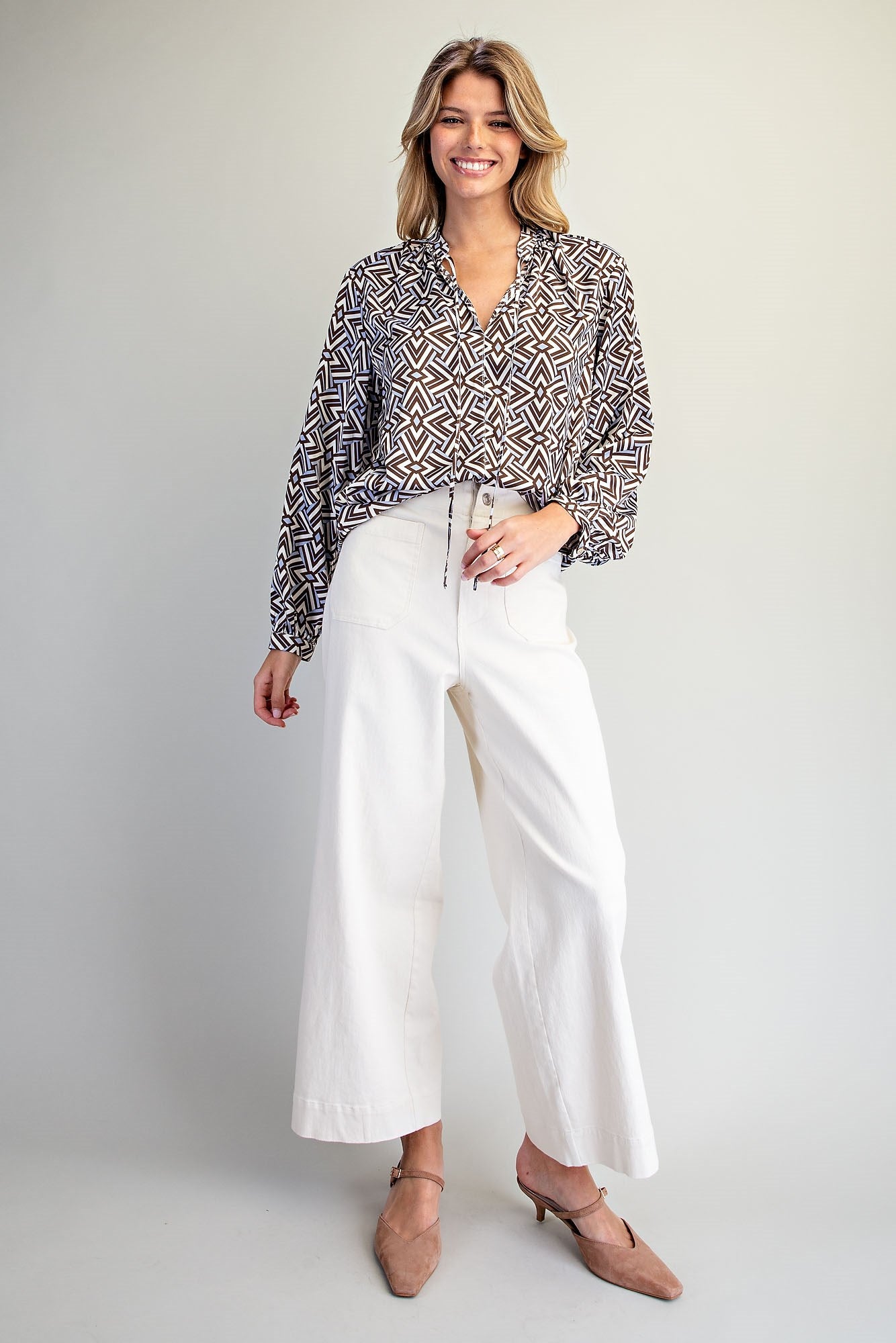 eesome Geometric Pattern Blouse - Blush & Cactus