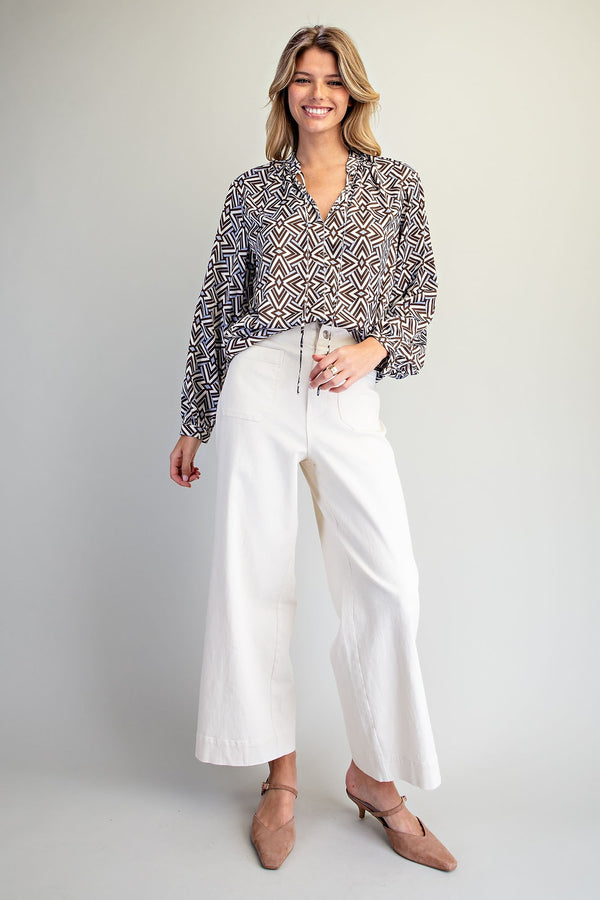 eesome Geometric Pattern Blouse - Blush & Cactus