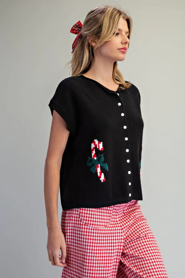 eesome Candy Cane Short Sleeve Cardigan