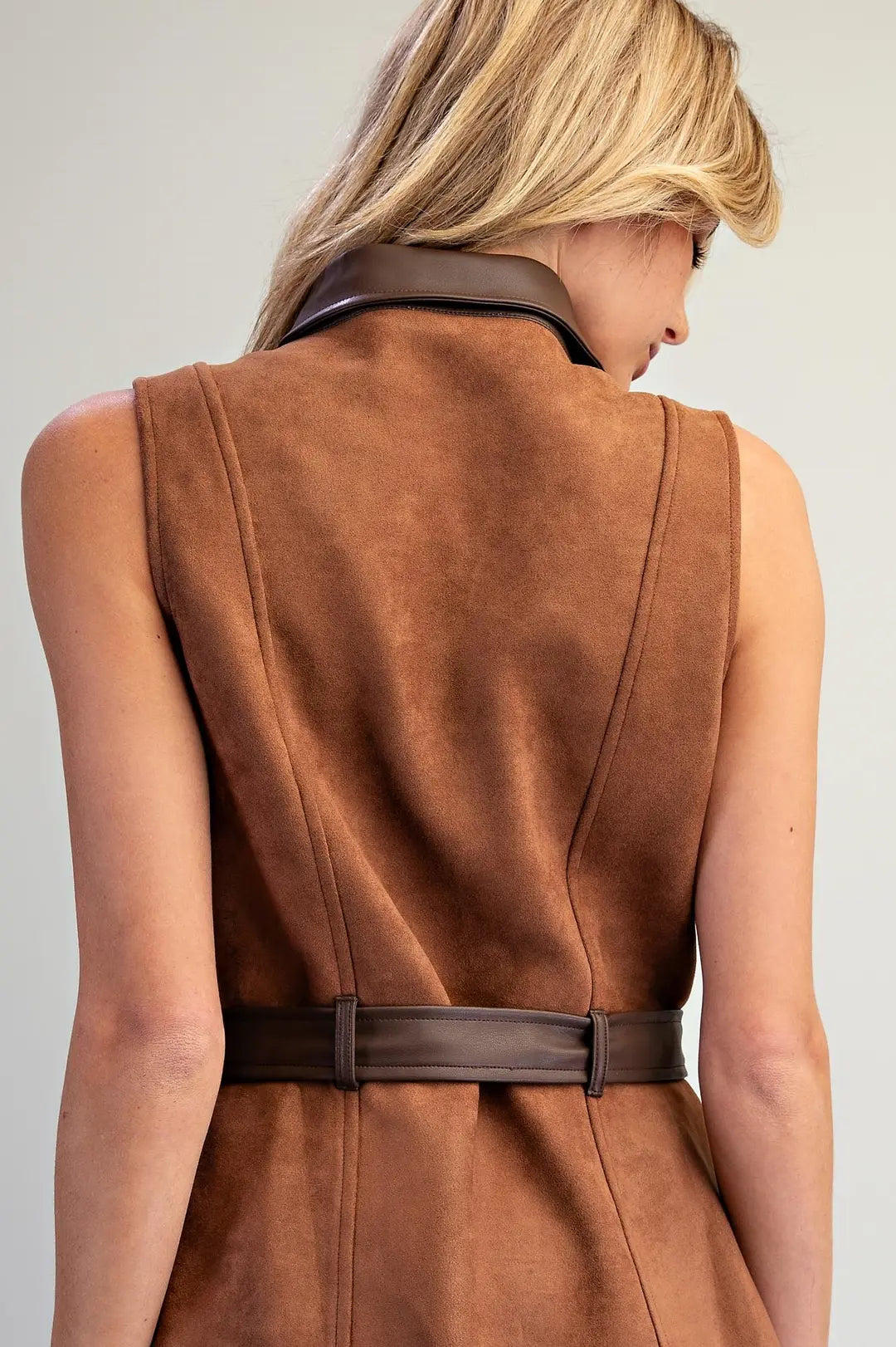 eesome Suede Contrast Trim Sleeveless Dress