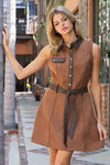 eesome Suede Contrast Trim Sleeveless Dress