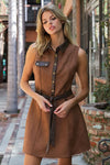 eesome Suede Contrast Trim Sleeveless Dress