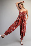 eesome Polka Dot Button Down Harem Jumpsuit - Blush & Cactus