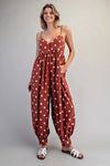 eesome Polka Dot Button Down Harem Jumpsuit - Blush & Cactus