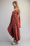 eesome Polka Dot Button Down Harem Jumpsuit - Blush & Cactus