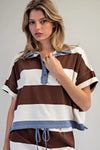 Enzyme Washed Striped Polo Top & Skort Set