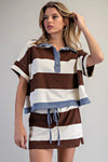 Enzyme Washed Striped Polo Top & Skort Set