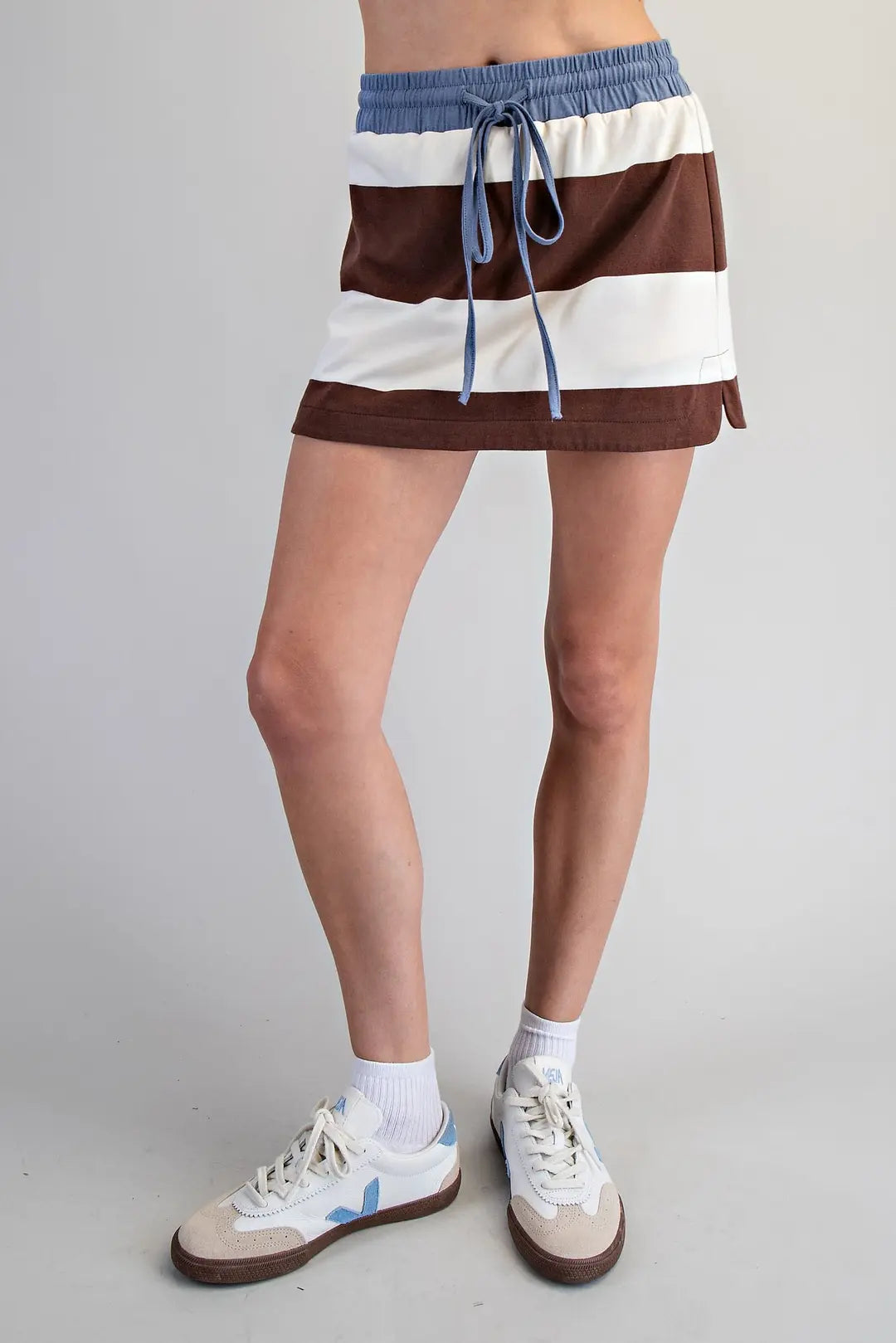 Enzyme Washed Striped Polo Top & Skort Set