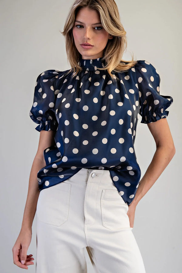 eesome Polka Dot Puff Sleeve Blouse
