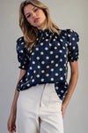 eesome Polka Dot Puff Sleeve Blouse