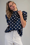 eesome Polka Dot Puff Sleeve Blouse