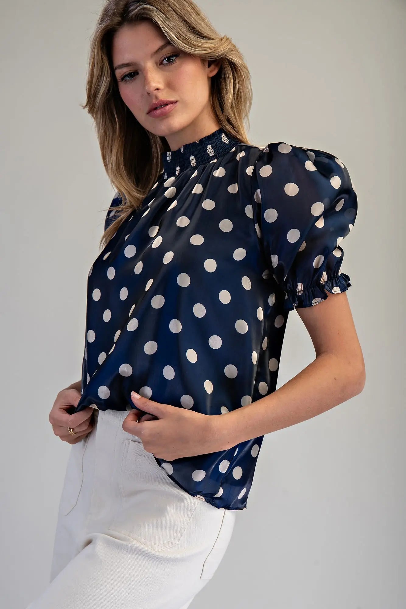 eesome Polka Dot Puff Sleeve Blouse