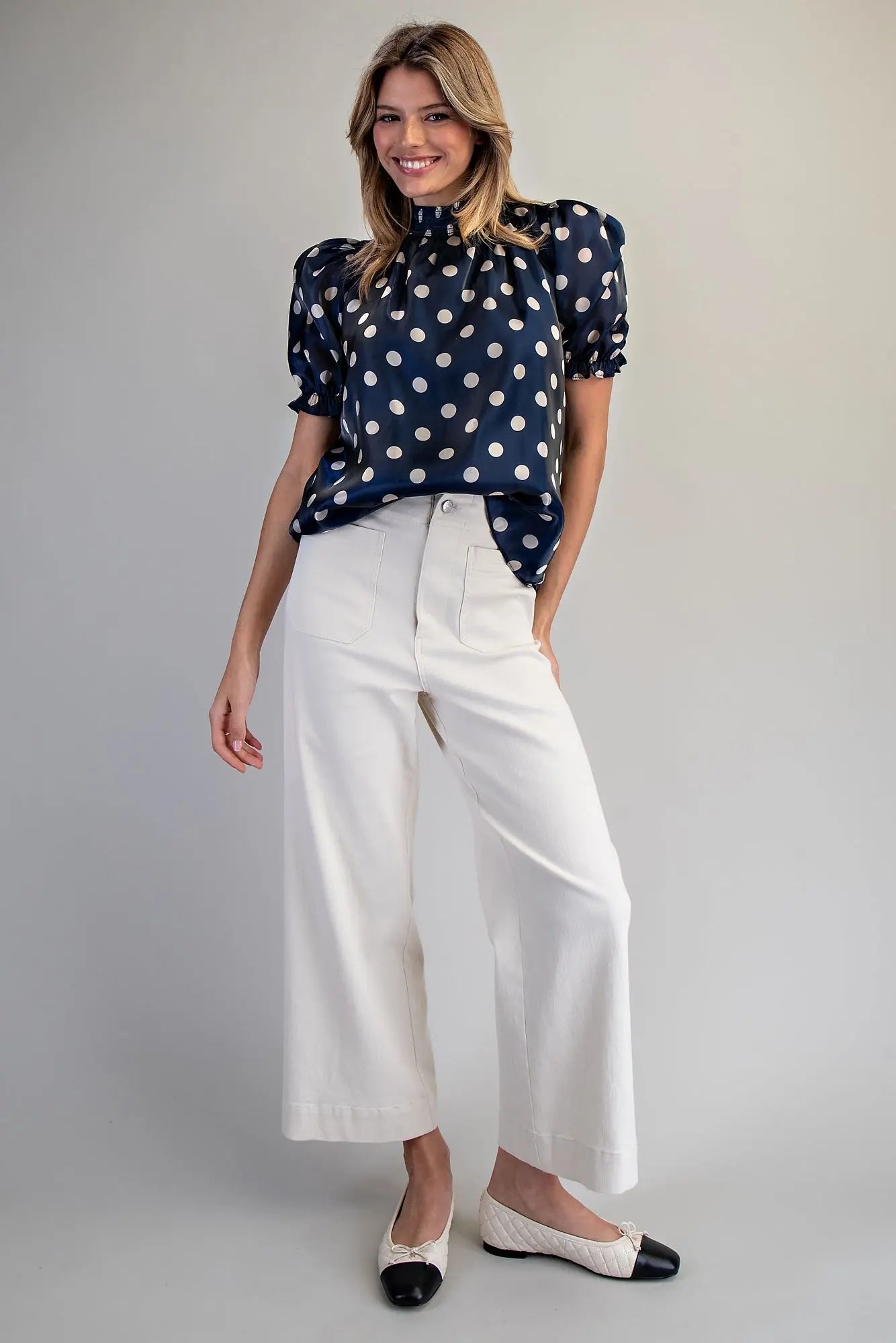 eesome Polka Dot Puff Sleeve Blouse