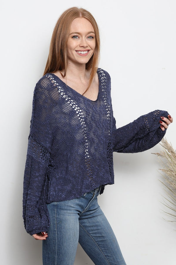 Angie V-neck Crop Length Light weight Pullover Sweater