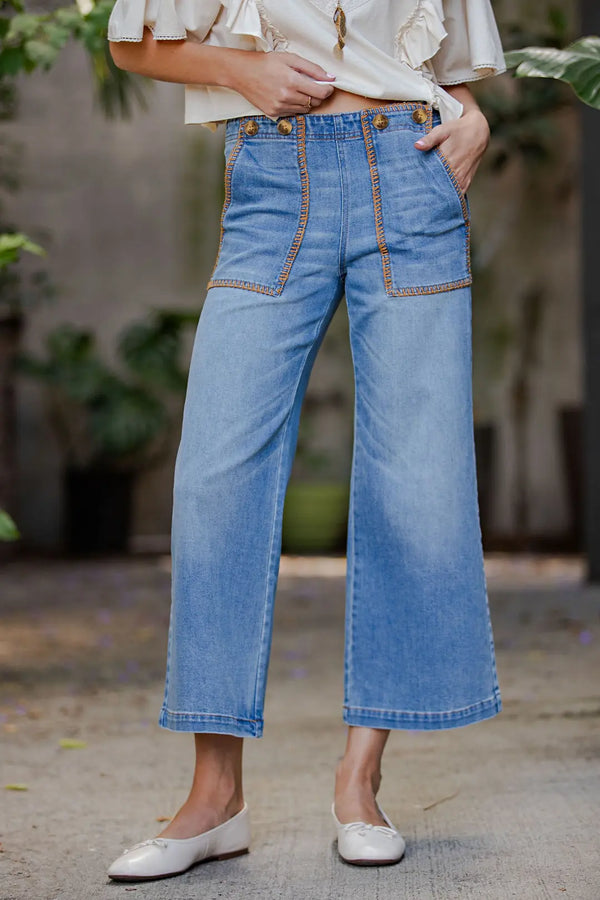 Whipstitch Denim Cropped Pants