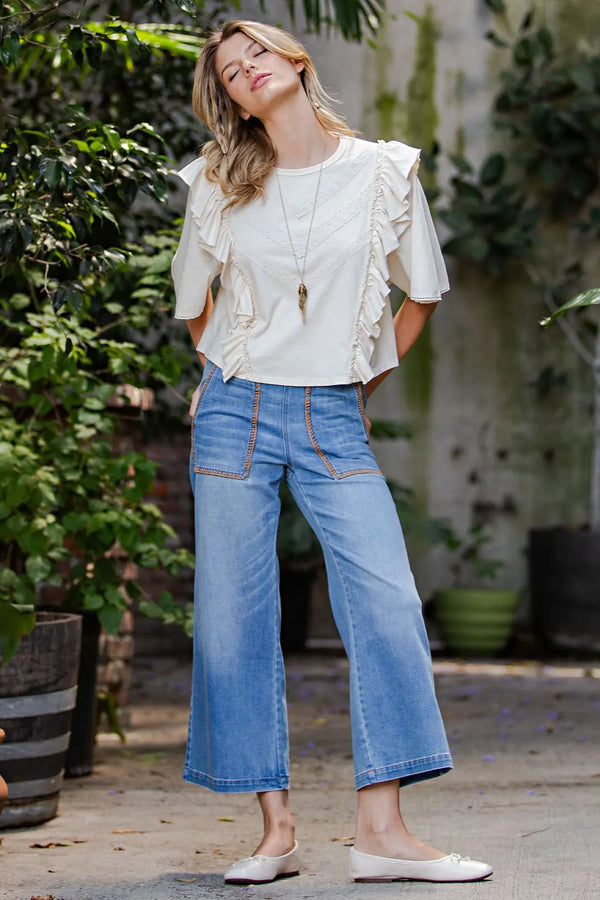 Whipstitch Denim Cropped Pants