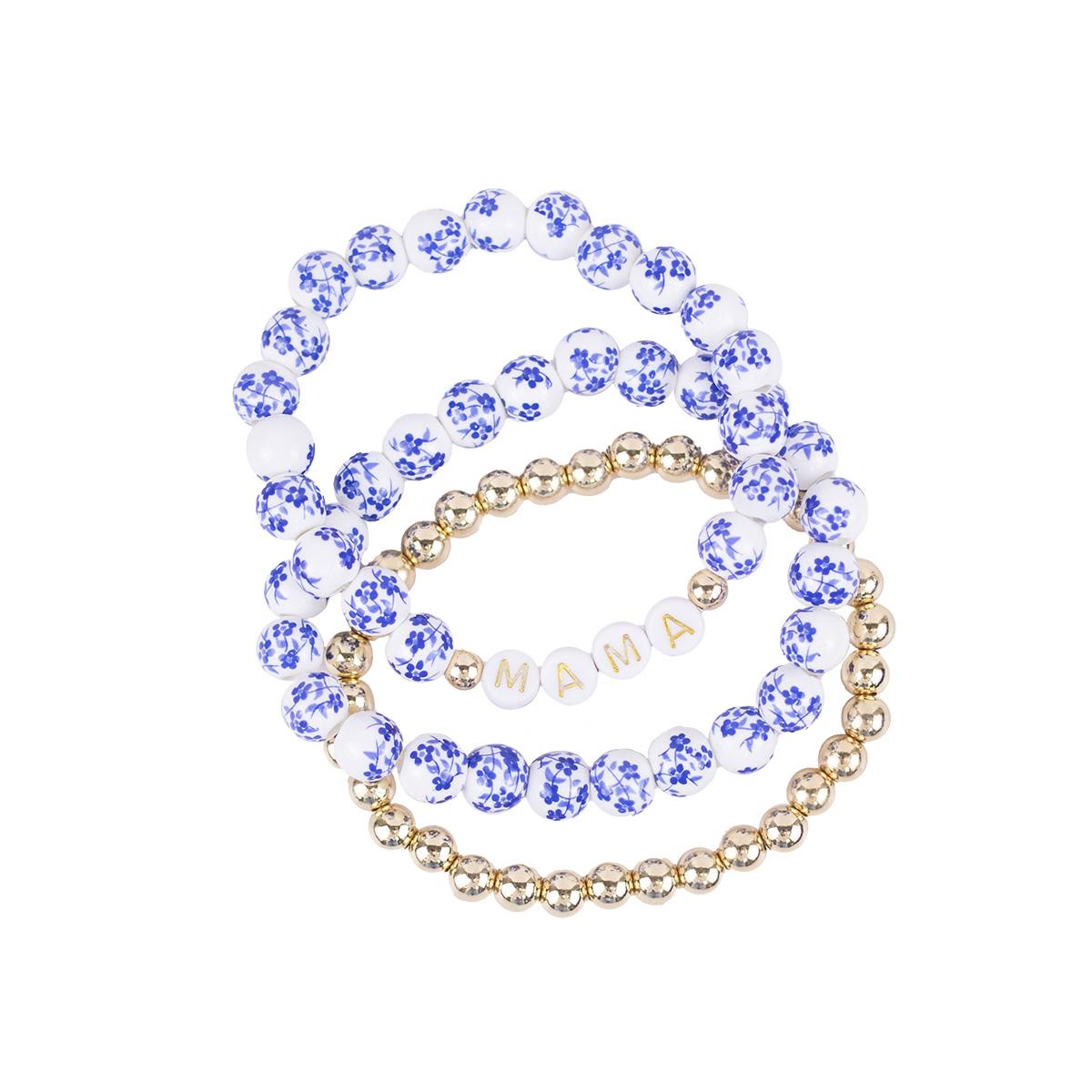 Mama Bead Bracelet Stack in Blue