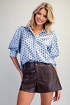 eesome Polka Dot Satin Puff Sleeve Blouse - Blush & Cactus