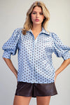 eesome Polka Dot Satin Puff Sleeve Blouse - Blush & Cactus