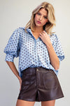 eesome Polka Dot Satin Puff Sleeve Blouse - Blush & Cactus