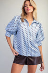 eesome Polka Dot Satin Puff Sleeve Blouse - Blush & Cactus