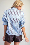 eesome Polka Dot Satin Puff Sleeve Blouse - Blush & Cactus