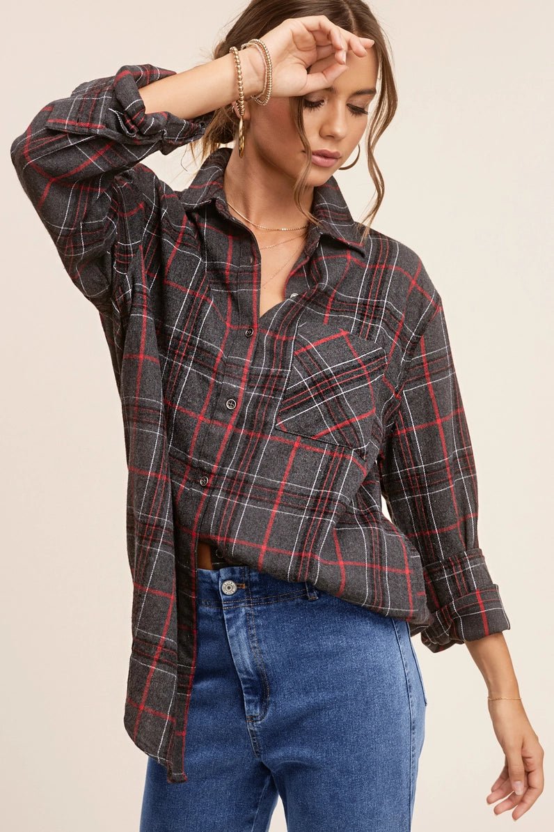 Loose Fit Button Down Soft Fabric Plaid Shirts - Blush & Cactus