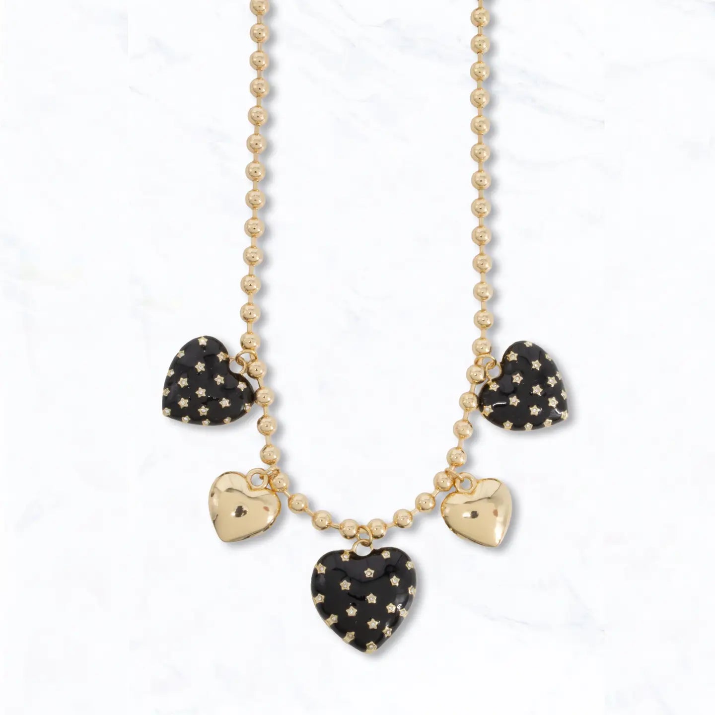 Starry Heart Gold Beaded Necklace - Blush & Cactus