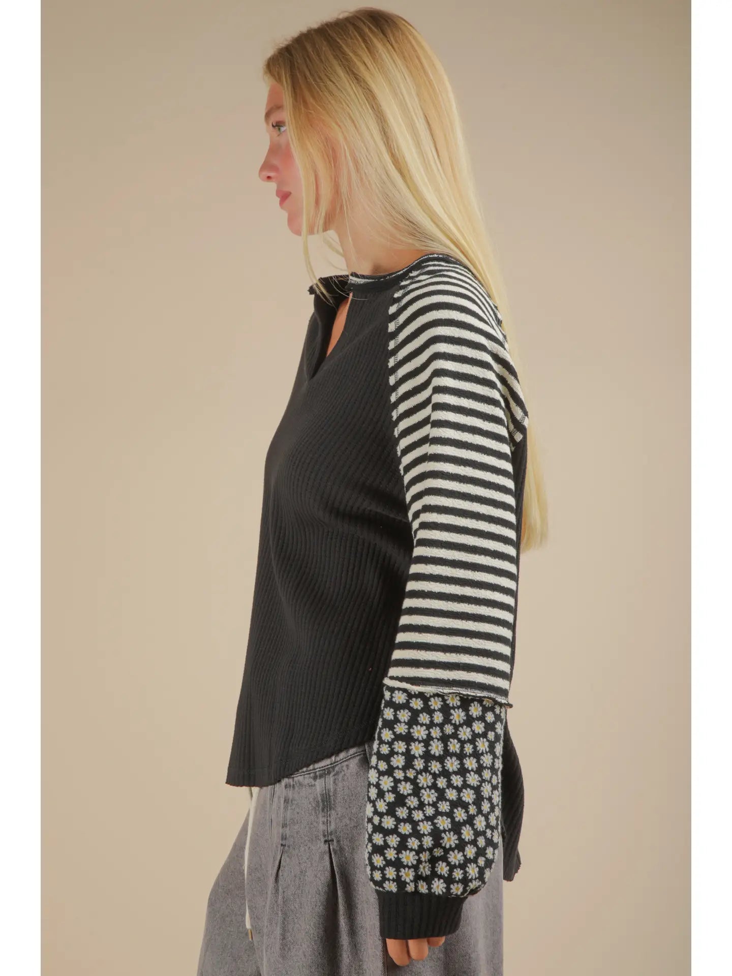 Oversized Floral & Stripe Casual Knit Top