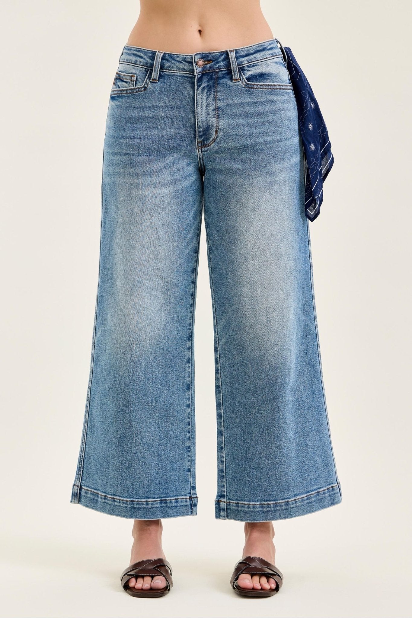 Judy Blue MR Ankle Wide w/ Back Darts + Bandana Loop - Blush & Cactus