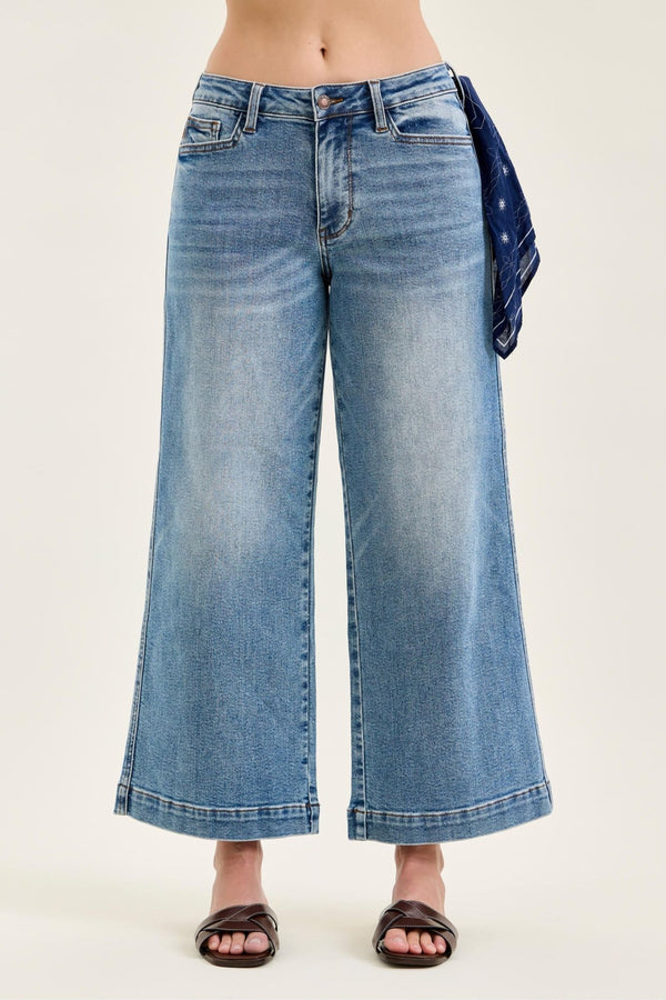 Judy Blue MR Ankle Wide w/ Back Darts + Bandana Loop - Blush & Cactus